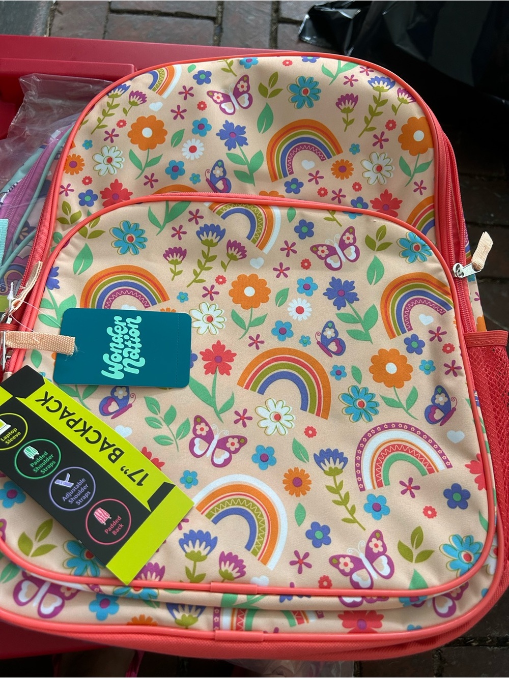 wonder nation Coral-Trim Rainbow & Floral Kids Backpack